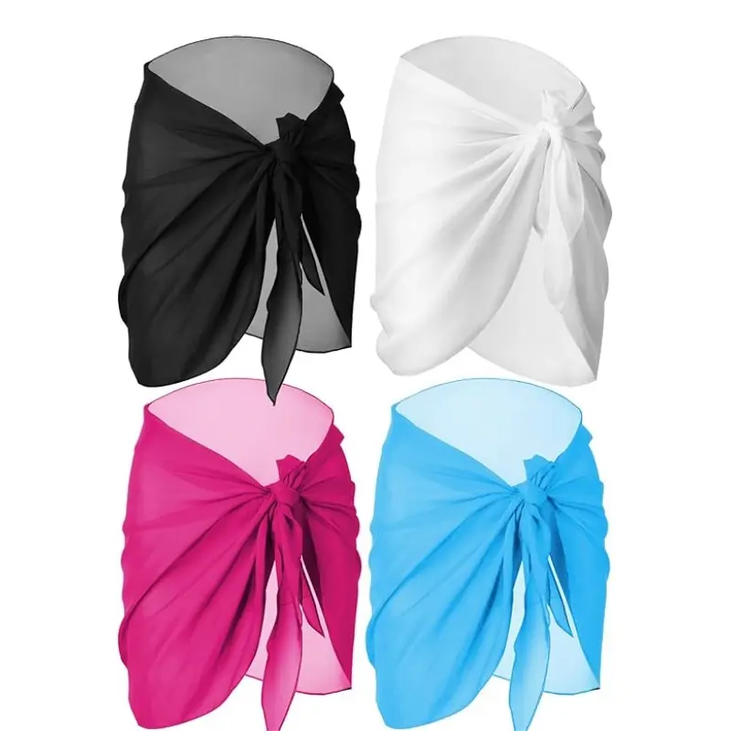 Women's 4-Piece Multi-Color Chiffon Sarong Beach Wrap Skirt - Lightweight, Transparent, Breathable Fit, Ideal for Beach Vacations, Poolside Wear for Girlfriend, Mom