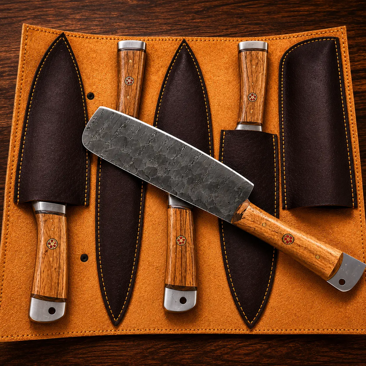 ALI Handmade 5-Piece Kitchen Knives Set with Steel Block, Premium Kitchenware for Home Cooking