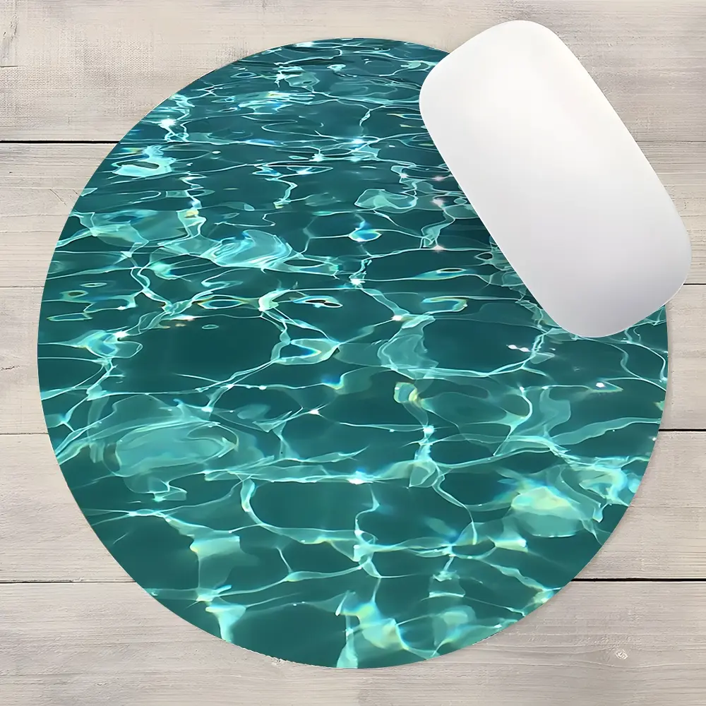 Elegant Clear water ripples Design Round Gaming Mouse Pad, Aesthetic Desktop Decorative Protective Pad, Rubber Anti-slip Lockedge Work Pad, Small Size Suitable for Laptop, Desktop Computer Games, Work, Family