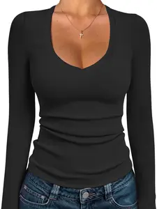 Jar of Love Women Long Sleeve V Neck Shirts for Women Business Casual Work Top Knit Slim Fit for Fall Knitwear