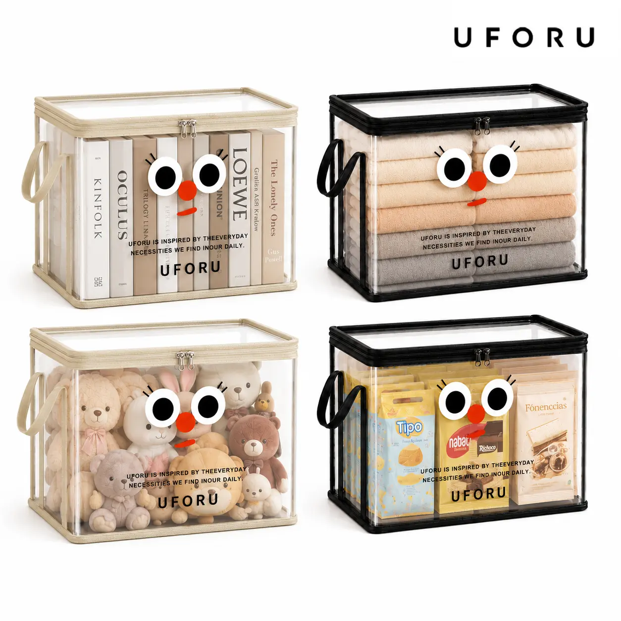 UFORU Student Two-piece Toy Storage Bag,13.39 in x 9.84 in x 9.84 in PVC Transparent Foldable Bag,for Dolls & Books,Classroom Home Organizer,Box Boxes,clear storage organizer#SummerWins#DFYD