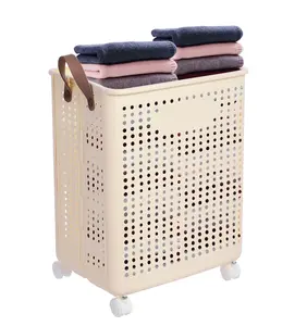 Collapsible Rolling Laundry Hamper with Wheels, Foldable Laundry Basket with Handles, Large Capacity Portable Clothes Hamper for Laundry Room Bedroom Dorm