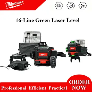 Milwaukee 16-Line Green Laser Level Self-Leveling Tool Kit with 360-Degree Horizontal and Vertical Cross Projection, High Visibility Green Beam, Includes Tripod and Rechargeable Battery for Construction, Remodeling and Site Layout