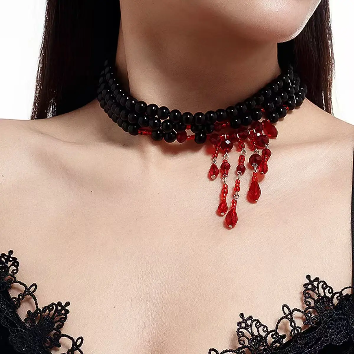 Vampire Bite Blood Drip Faux Pearl Choker