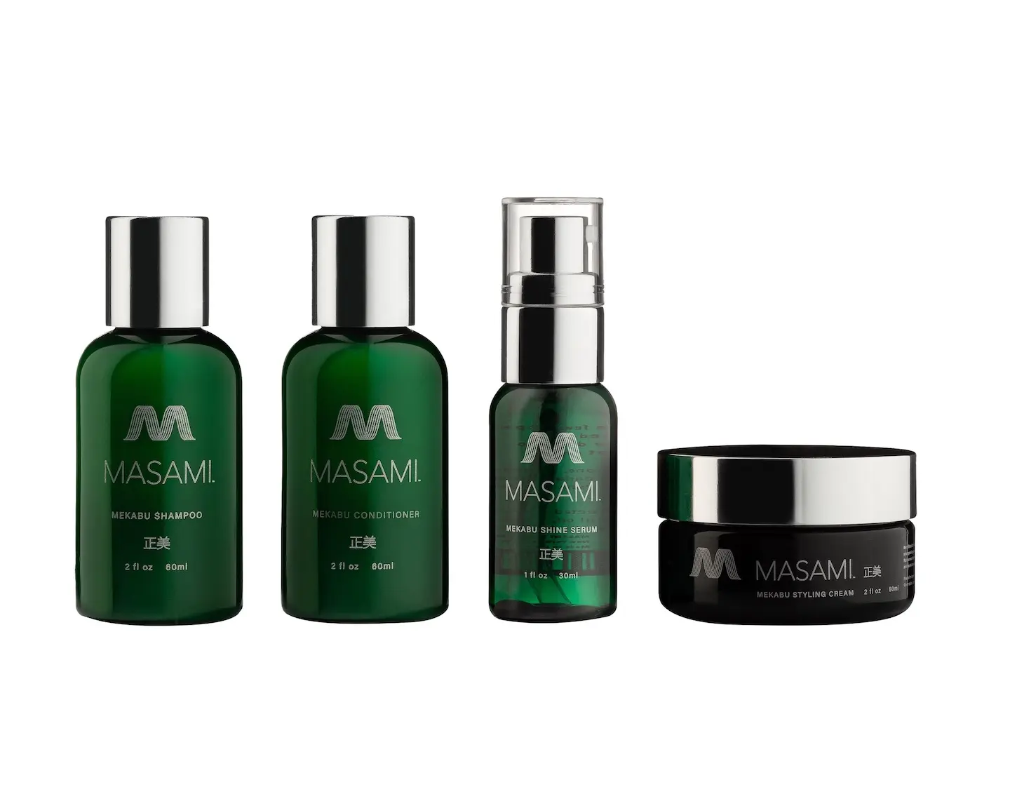 MASAMI Mekabu Hydrating Haircare Travel Kit Vegan Cruelty Free Salon Quality No Sulfates Phthalate Free Color Safe All Hair Types Shampoo Conditioner Styling Cream Shine Serum