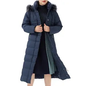 Orolay Women's Warm Down Jacket with Removable Faux Fur Hood, Stylish Long Puffer Coat for Cold Winter, Slim Fit Outerwear Womenswear Tops