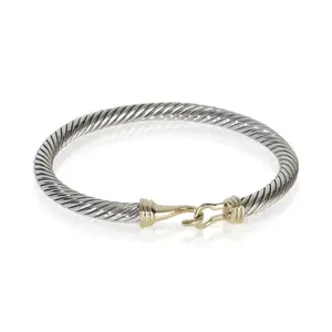 Pre-owned NY155003 David Yurman Yellow Gold And Sterling Silver Cable Buckle Bracelet