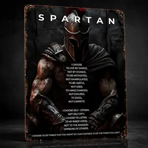 8x12 in Distressed Aluminium Spartan Warrior Metal Sign, Retro Motivational Vintage Plaque for Home Room Decor