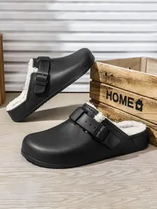 Men's Fleece Lined Warm Indoor Cotton Slippers, Waterproof Durable Couple Shoes, Fall Winter Home Footwear, Comfortable and Cozy