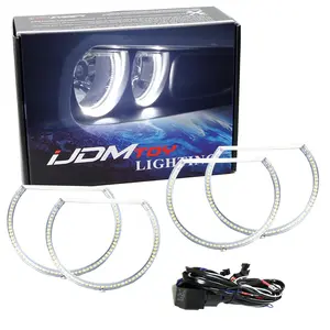 Dodge Challenger 2008-2014, Complete Set Xenon White 4-Ring 252-SMD LED Angel Eye Halo Rings Light Retrofit Kit w/Relay Harness