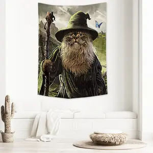Wizard Cat Gandalf Style Tapestry, Funny Tapestry and Cool Posters for Room Wall, Grunge Room Decor for Men Boys, Man Cave Decor for Home Bar Game Room, 79×58 Inches for Guys