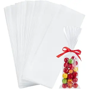 3x9 inch  Bags, 200 count Clear Cookie Bags Heat Seal Cello Bag Long Candy Pretzel Stick Bags for Cookies Candies Small Homemade Arts Party Favor Gifts Christmas Halloween