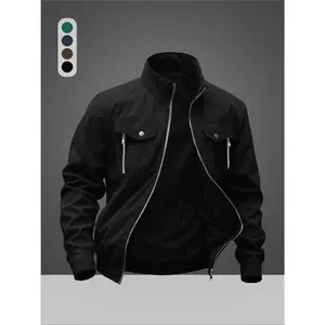 Men's Casual Zipper Jacket, Solid Color Outdoor Coat, Fitted Woven Fabric, Spring Fashion Outerwear, Comfortable Daily Wear