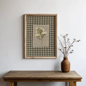 [No Frame] Rustic Gingham Floral Wall Art Farmhouse Botanical Printable Vintage Fabric Style Flower Art