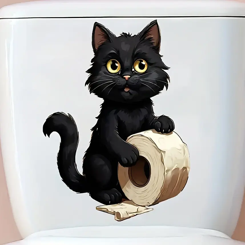 Elegant Cat Toilet Paper Sticker, Cute Bathroom Wall Decal, Easy to Apply, Comfortable Toilet Environment, Fun Home Decor