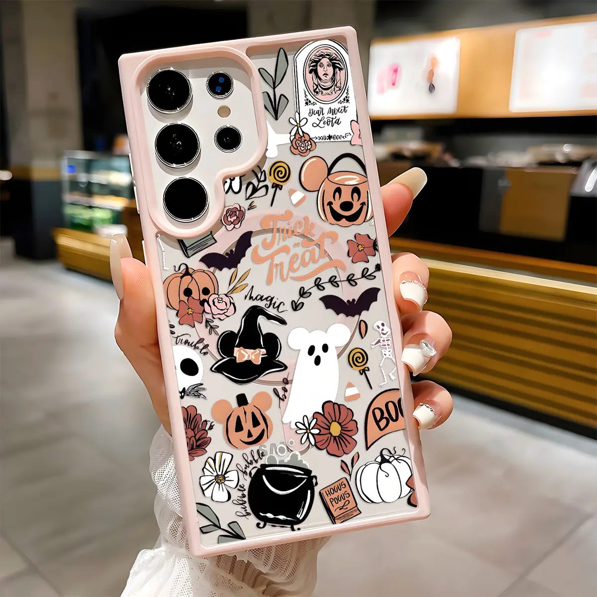 Halloween Magic Delight Pattern Clear Magnetic Phone Case, Compatible with MagSafe Silicone Bumper Protective Cover For Samsung S26 S25 S24 S23 S22 Ultra Plus FE