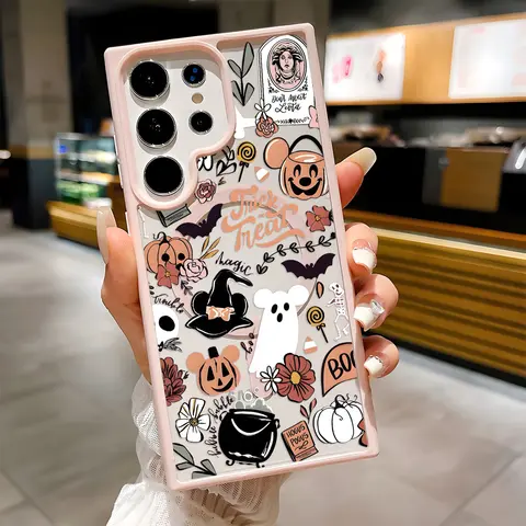 Halloween Magic Delight Pattern Wireless Magnetic Smartphone Casing, MagSafe-Compatible Shockproof TPU Silicone Bumper Protector, Handheld Phone Accessory for Samsung S26 S25 S24 S23 S22 Ultra Plus FE Devices