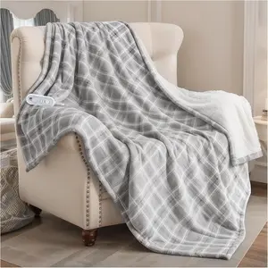Heated Blanket Electric Throw, 50X60 Heating Throw with 8 Heating Levels & 8 Time Settings, Grey Plaid Washable Warm Soft Flannel Blanket Gift for Couch Be