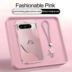 Wave Art 26 letter Phone Case, Suitable for [Google Pixel 8 Pro] high-end women's, Lanyard a beautiful four-leaf clover lanyard is included🍀 952