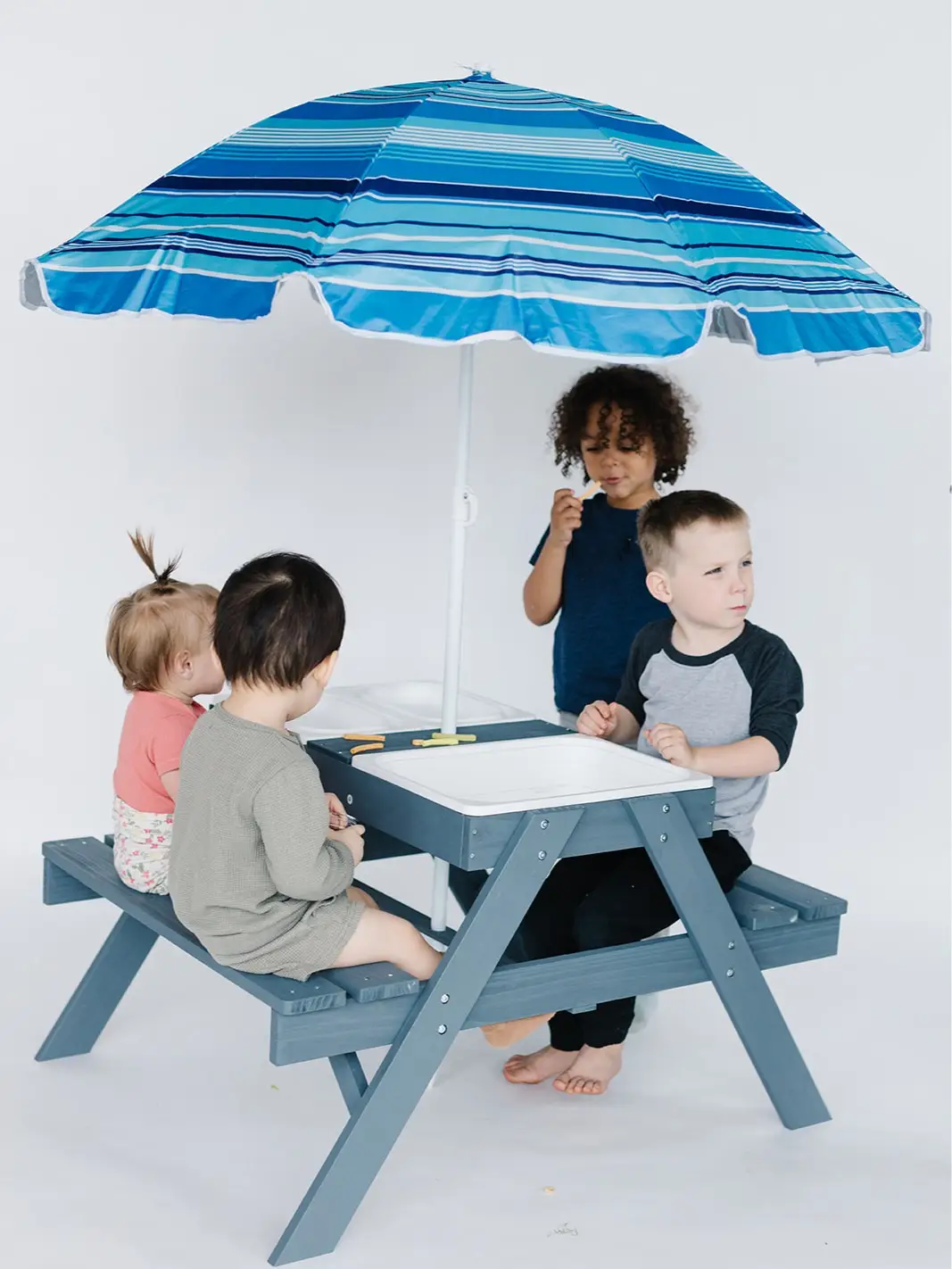 Beright Kids Sensory Picnic Table with 3 Collapsible Bins (1large + 2 small) and Umbrella