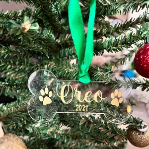 Personalized Dog Bone Acrylic Ornament for Christmas. Perfect Gift for Dog Lovers.