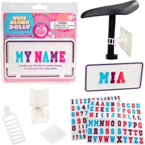 Ride Along Dolly Kid's Bicycle Customizable License Plate -Make Your Own Bike Name Plate -Includes Over 150 Letter and Cute Number Stickers Decals, Fits Most Bikes -Holiday for Girls
