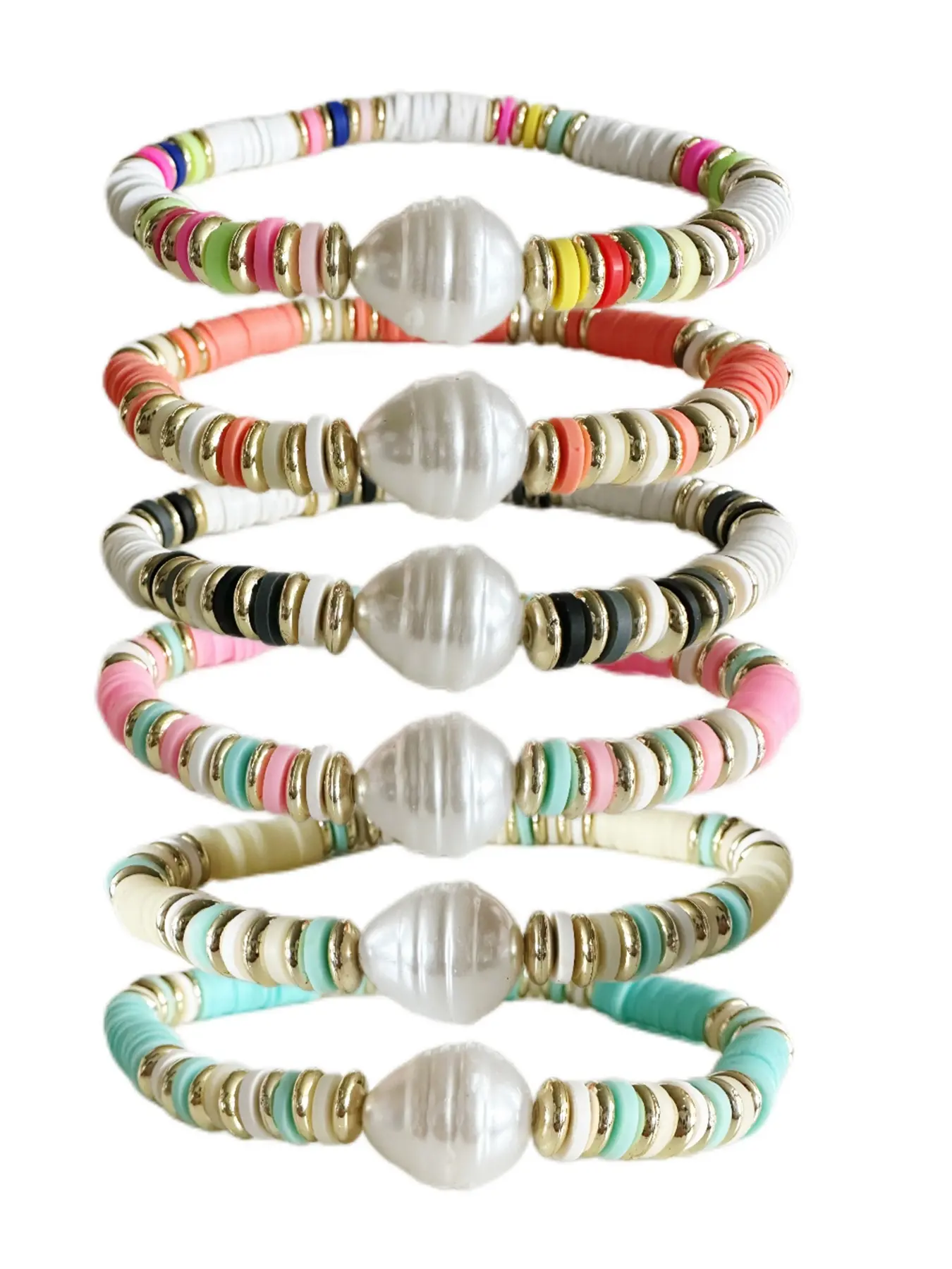 Surfer Bracelets Set Polymer Clay Heishi Beads Stretch Anklets Multi-Layer Stackable Friendship Bracelets Bohemia Summer Beach Jewelry for Women