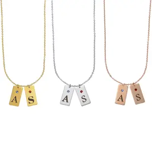 Custom Two Initial Bar Necklaces with Birthstone