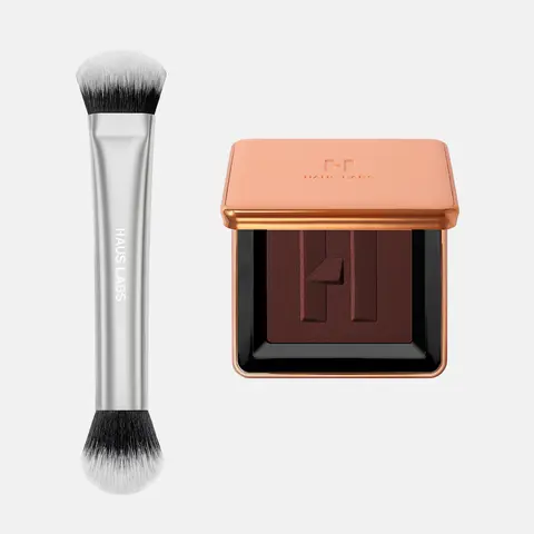 HAUS LABS Bronzer + Brush Duo | Power Sculpt Velvet Bronzer & Powder Brush Set - Talc-Free