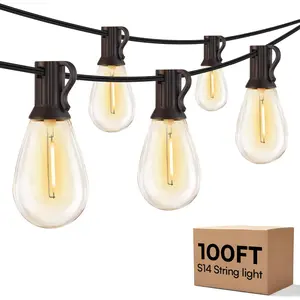 DAYBETTER Outdoor String Lights LED 50FT or 100FT Patio Lights with Shatterproof S14 Dimmable Plastic Vintage Edison Bulbs and Commercial Grade Waterproof Strand Lights String for Porch Market Cafe String Lights(New & Old Styles Mixed Delivery)