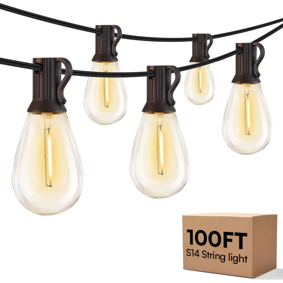 DAYBETTER Outdoor String Lights LED 50FT or 100FT Patio Lights with Shatterproof S14 Dimmable Plastic Vintage Edison Bulbs and Commercial Grade Waterp