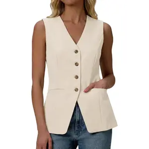 Mina Self 2026 Summer Women's Sleeveless Vest Tops Blazer - Lightweight Breathable V-Neck Full-Lined Casual Work Pocket