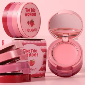 3-in-1 Blendable Trio, Contour and Highlight Blush Makeup Palette, Cream Bronzer, Silky Smooth Powder Blush, Shimmer Highlighter Makeup Powder, Travel-Friendly Stackable Make Up Kit with Mirror