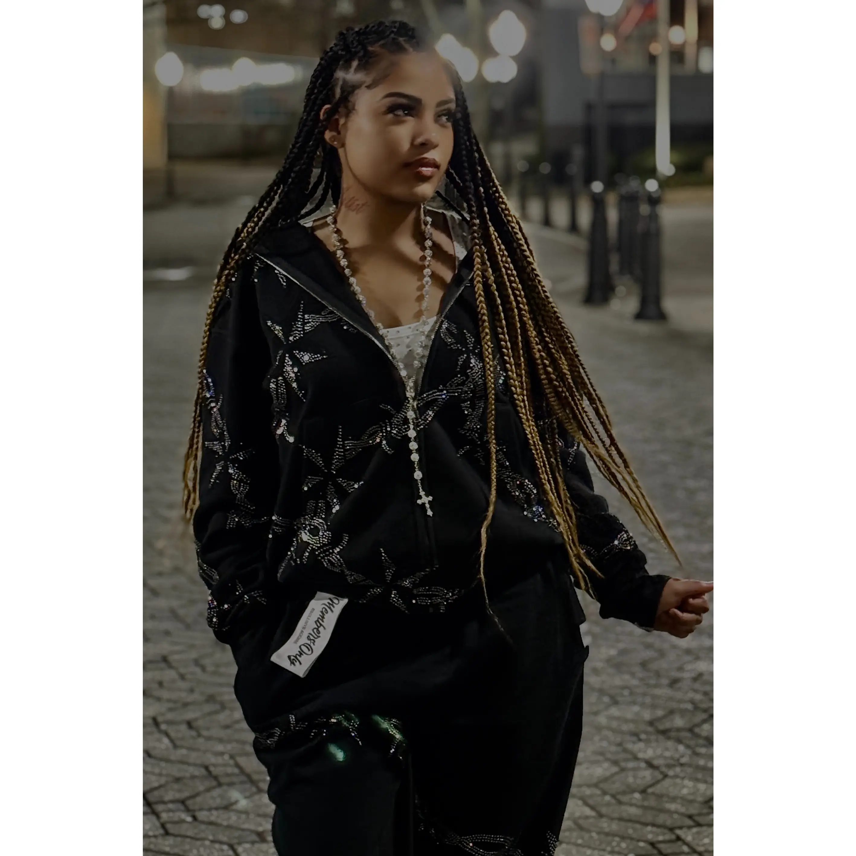 Barbed Wire Rhinestone Zip-Up Hoodie – Heavyweight 400 GSM