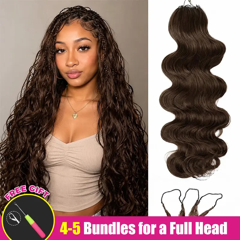 [NEW ARRIVAL] ISEE HAIR #4 Chocolate Brown & Highlight Crochet Human Hair Body Wave Designed for Miracle Knots Pre Separated 50g/Pack Knotless Boho Braids Vacation Hair Plush Texture Time Saving Wear Summer Braids back to school travel essentials