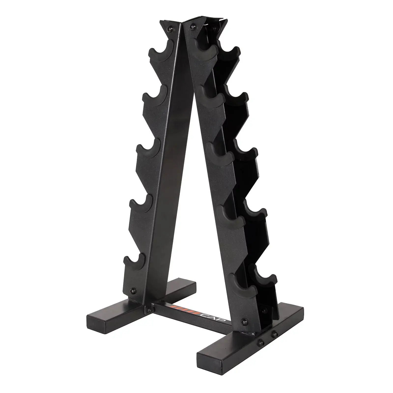 CAP Barbell A Frame-Style Dumbbell Rack Black Holds 5 Pairs Staggered Levels for Easy Access Compact Design Ideal for Small Spaces