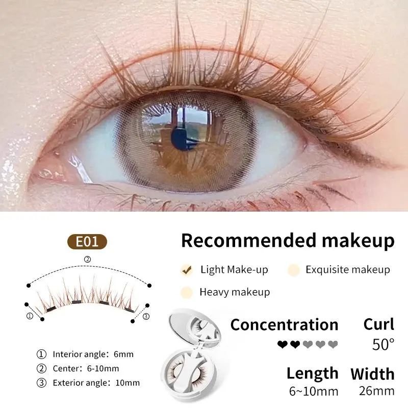 Brown Lashes 3Magnetic eyelashes integrated storage box 3D false eyelash with applicater natural thick glue-free eye lashes drop