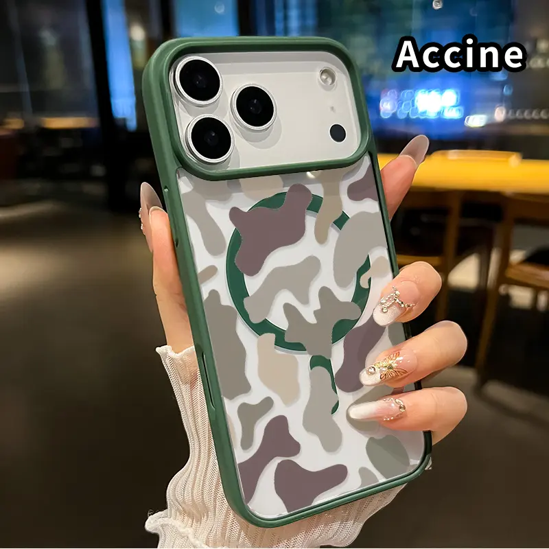 Magnetic Phone Case for iphone 17 Pro Max 16 Plus 15 14 13 12 11 XR Air E Camouflage Elegance Pattern Acrylic Back TPU Edges Clear Full Protection Ultra Thin Protective Cover for Boy