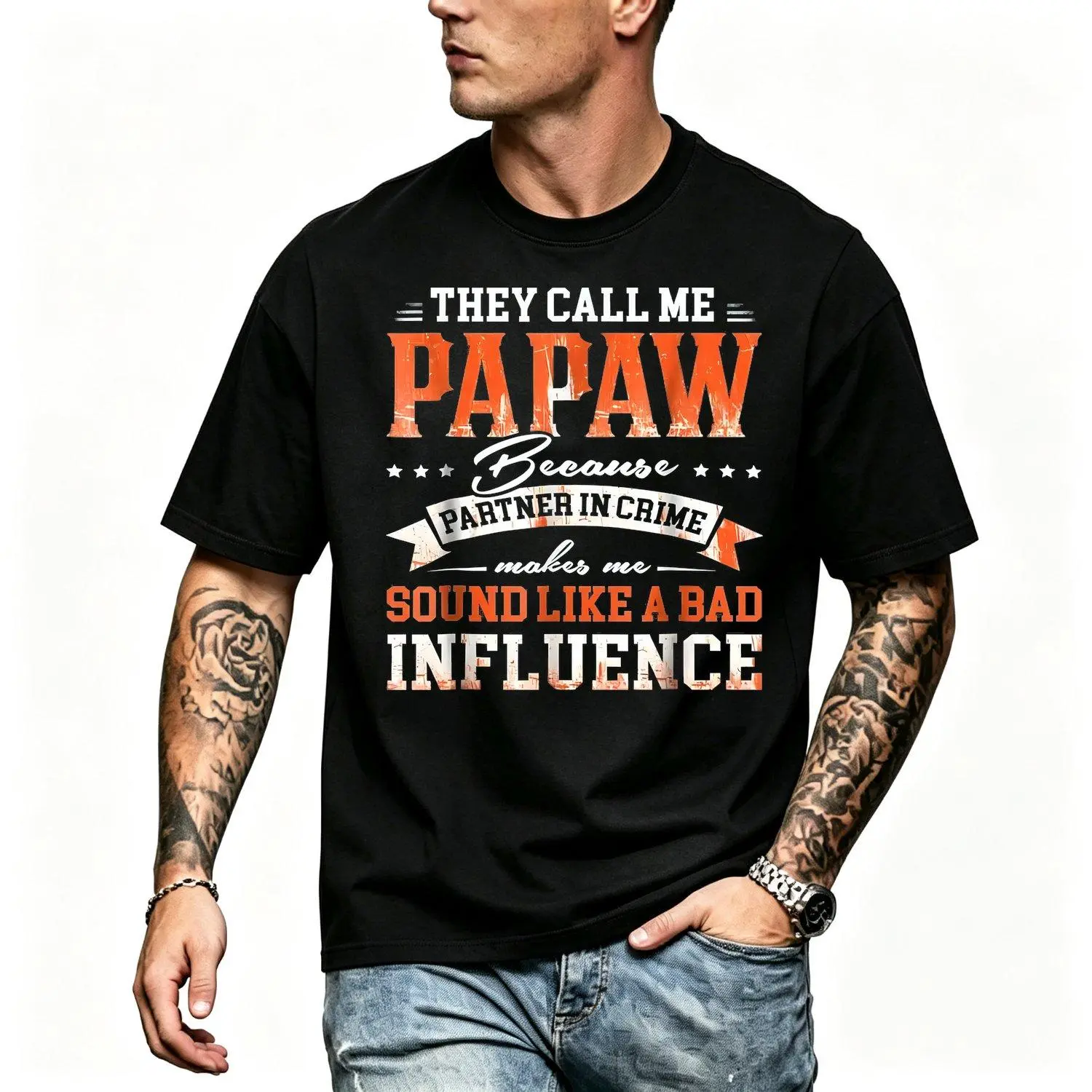 Retro Papaw Humor T Shirt They Call Me Papaw Bad Influence Grandpa Tee Vintage Style Funny Grandpa T Shirt Novelty Gift for Grandfather
