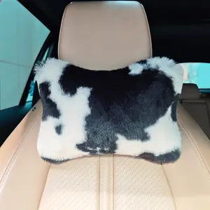 Soft Plush Car Neck Pillow, Neck Headrest, Long Hair Cow Pattern Design, Comfortable Travel Accessory for All Seasons, Universal Fit for Cars, Car Accessories