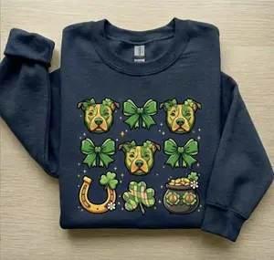 St Patrick's Day Pitbull Dog Sweatshirt - Cute Coquette Dog Mom Crewneck Sweatshirt, Gifts For Girlfriend