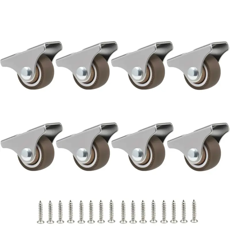 8-Pack 1" Rigid Fixed Non-Swivel Caster Wheels with Metal Top Plate, No-Noise TPE Wheels, 141-Lb Total Capacity for Furniture, Rolling Cabinets, Trundle Beds