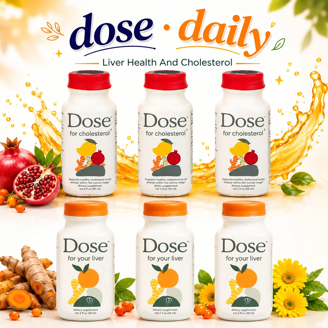 6 Pack Wellness Shot Set, 3 Liver Support + 3 Heart Balance Shots, Curcumin Dandelion Amla CoQ10 Pomegranate, 2oz Daily Routine Drink 2025