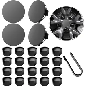 Wheel Center Caps For Tesla Model Y,Model 3,Model S 19 Inch,20 Inch Wheel Hub Caps Center Cover With 4 Hub Center Cap + 20 Lug Nut Cover + 1 Pack Wrench No Logo (Dark Grey)
