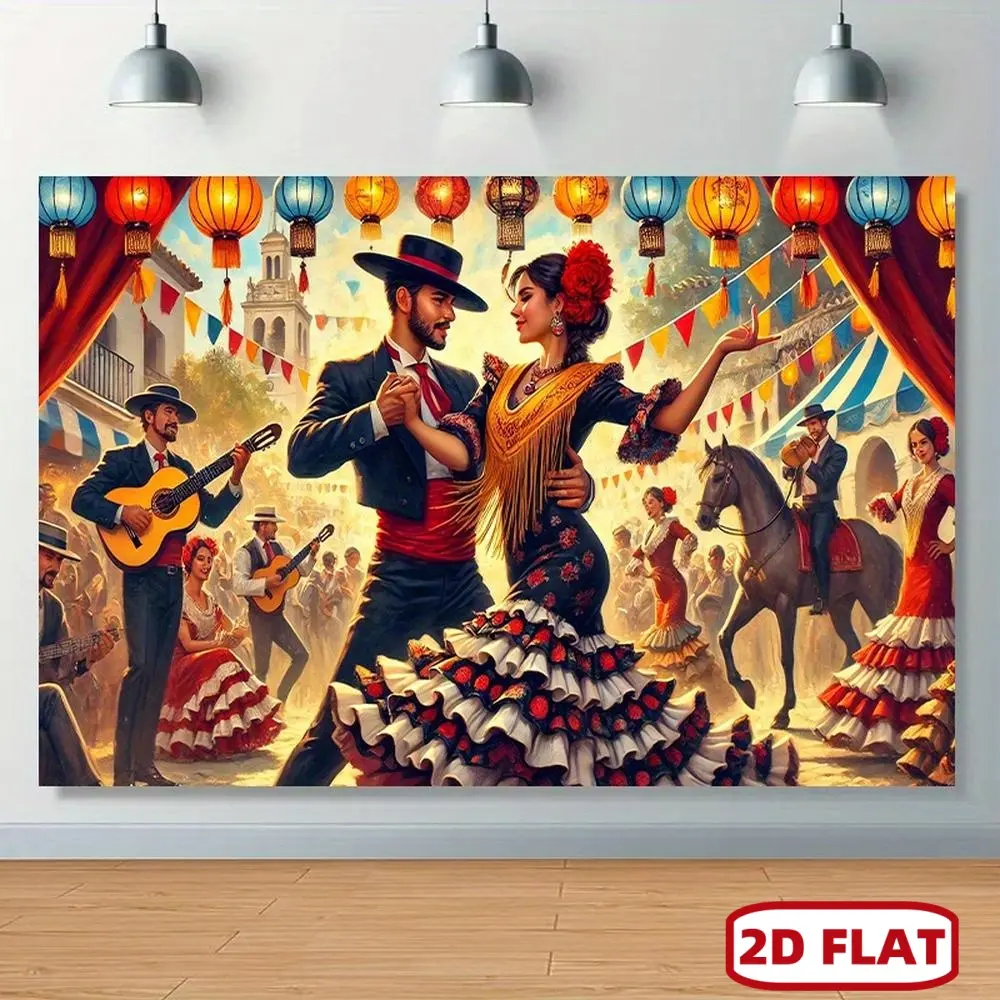 1pc 2D Flat Spanish Festival-Themed Party Banner, Polyester Material, Multi-Occasion Use for Mother's Day, Birthdays, Indoor/Outdoor Party, Bedroom and Office Decor