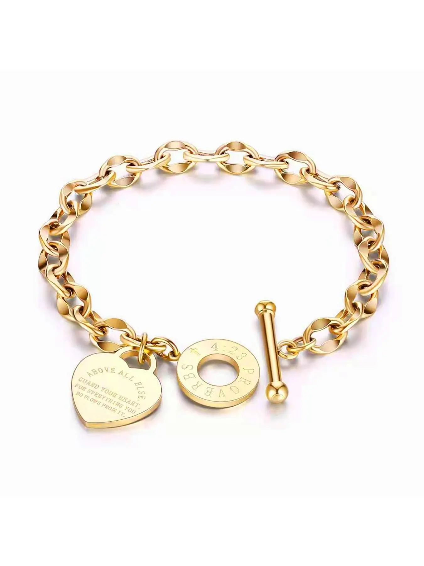 Stainless Steel Heart Letter OT Buckle Chain Bracelet, Fashion Simple Low Allergy Non-Fading Valentine's Day Gift, Perfect for Daily Wear