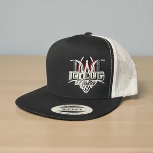 10 Lug Mafia Flatbill Trucker Hat with Red and White Lettering Te Snapback Authentic Design