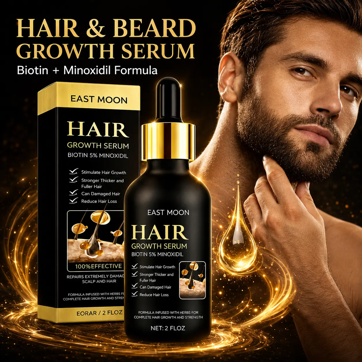 Hair Growth Serum 5% Minoxidil with Biotin, 60mL Hair Regrowth Serum for Thinning Hair, Thicker Fuller Hair for Men & Women