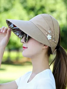 2026 New Women's Pearl Flower Sun Hat | Reversible Leaf Print Wide Brim UV Protection Hat, Foldable Casual Outdoor Beach Sun Cap for Daily Wear