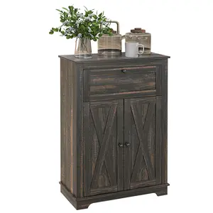 HOMCOM Farmhouse Barn Door Accent Cabinet, Kitchen Sideboard Storage Cabinet with Double Doors, Drawer, and Adjustable Shelf for Living Room, White